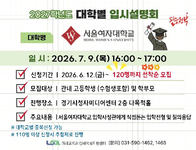 [서울여자대학교] 7/9(목) 대학별 입시설명회